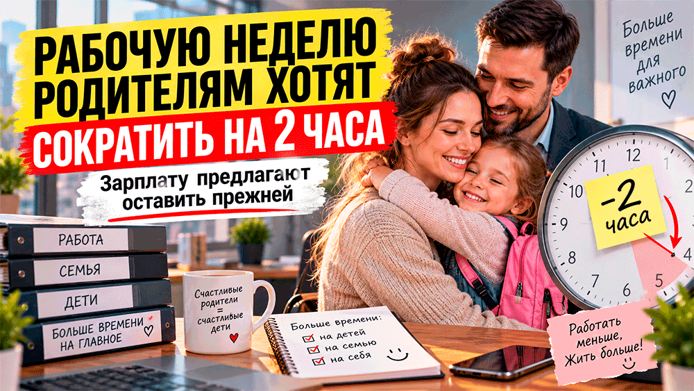 Родителям могут сократить рабочую неделю на два часа без потери зарплаты